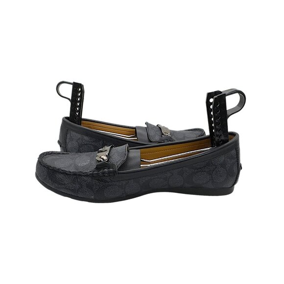 Coach Olive Signature Chain Loafers Black Monogram Canvas Size 9B - Picture 2 of 13